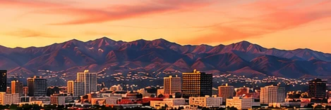 El Paso skyline and mountains at sunset